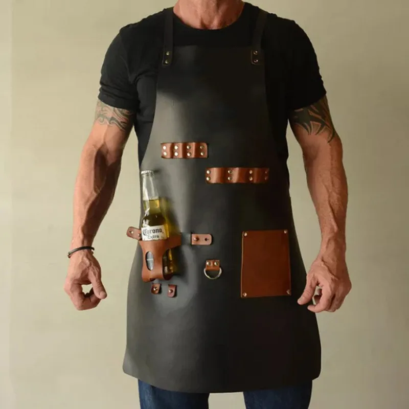 

PU Waterproof Apron, Wine Bottle Cover, Multifunctional Picnic, Barbecue, Baking, Oil Resistant Work Apron