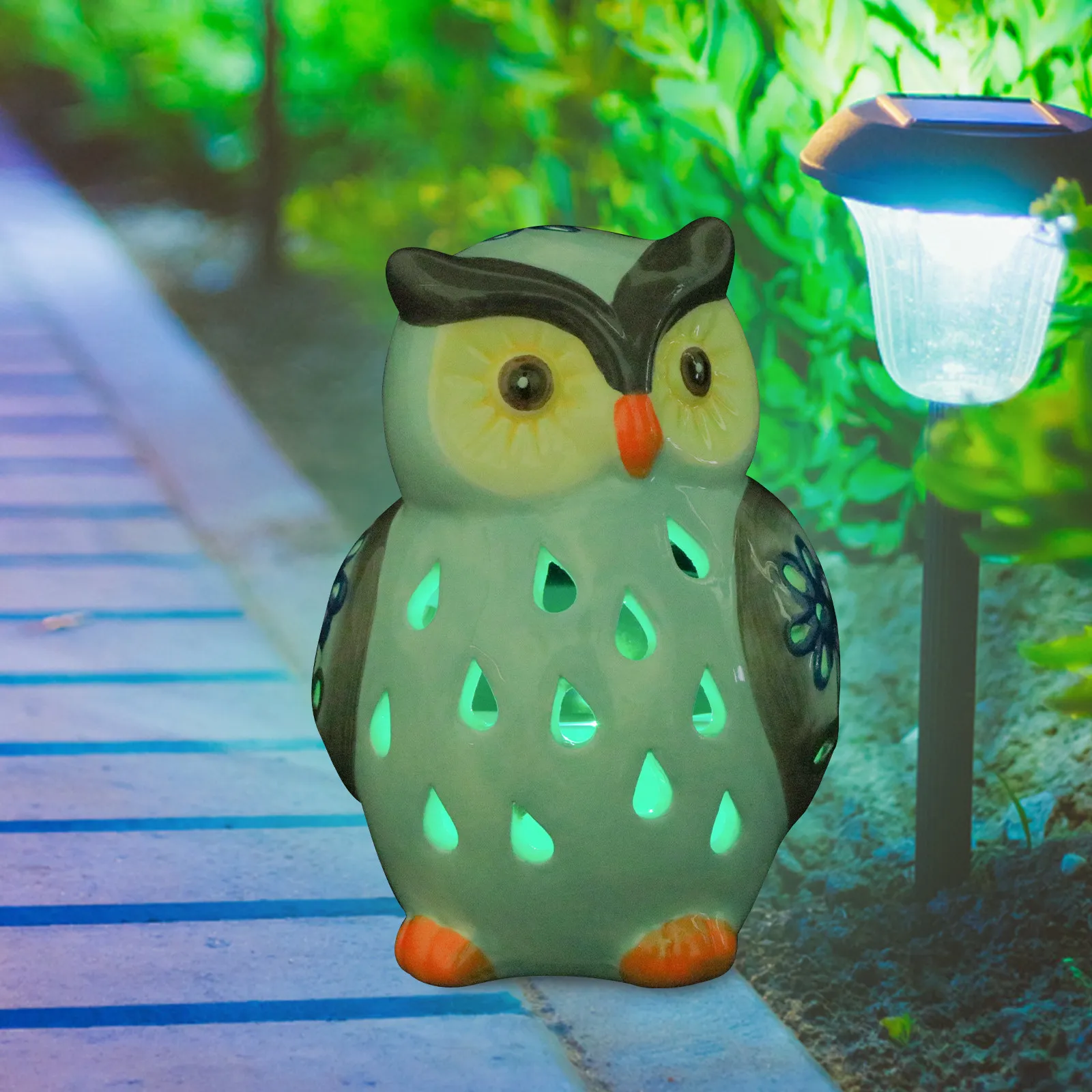 owl night light solar LED night light solar powered light garden night lamp outdoor resin lamp