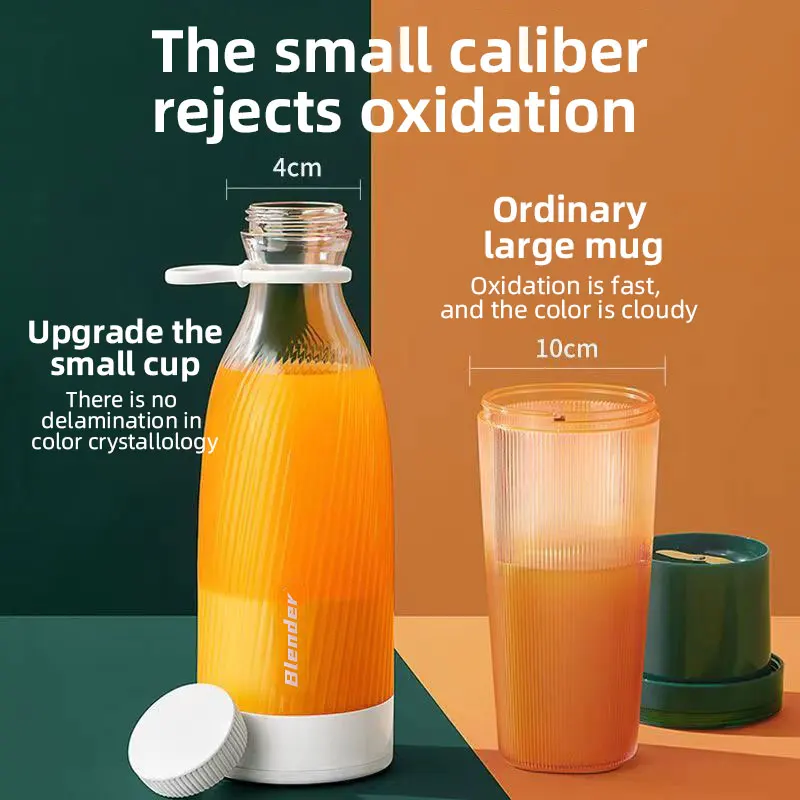 17.6 fl oz 휴대용 USB 전기 믹서기, 쉐이크 및 과일용 6날 미니 스무디 믹서, 무선 충전식