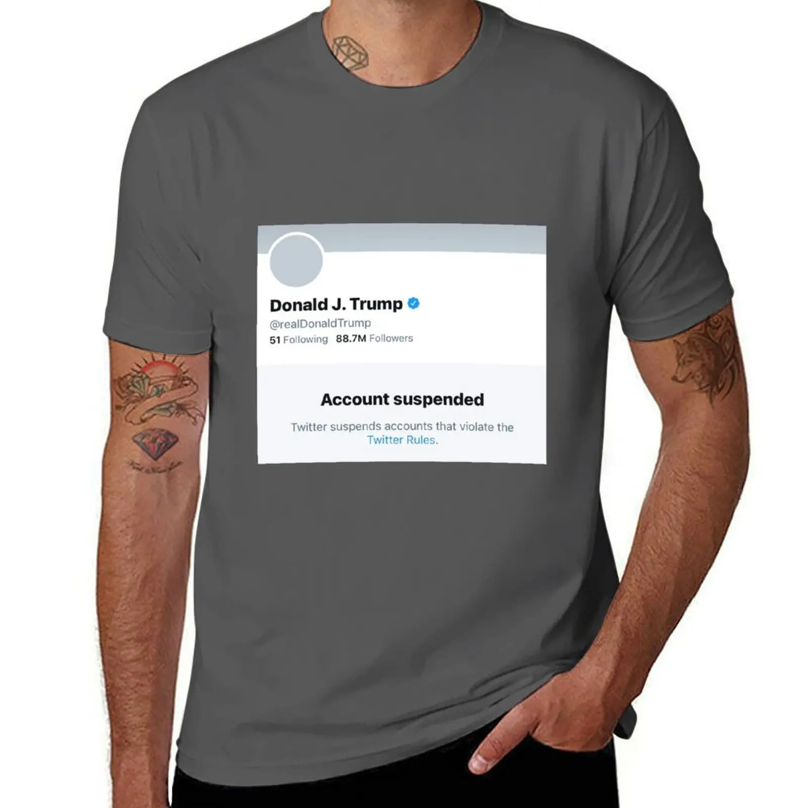 Twitter bans President Trump permanently Twitter has removed Donald Trump's account T-Shirt summer tops men tshirt