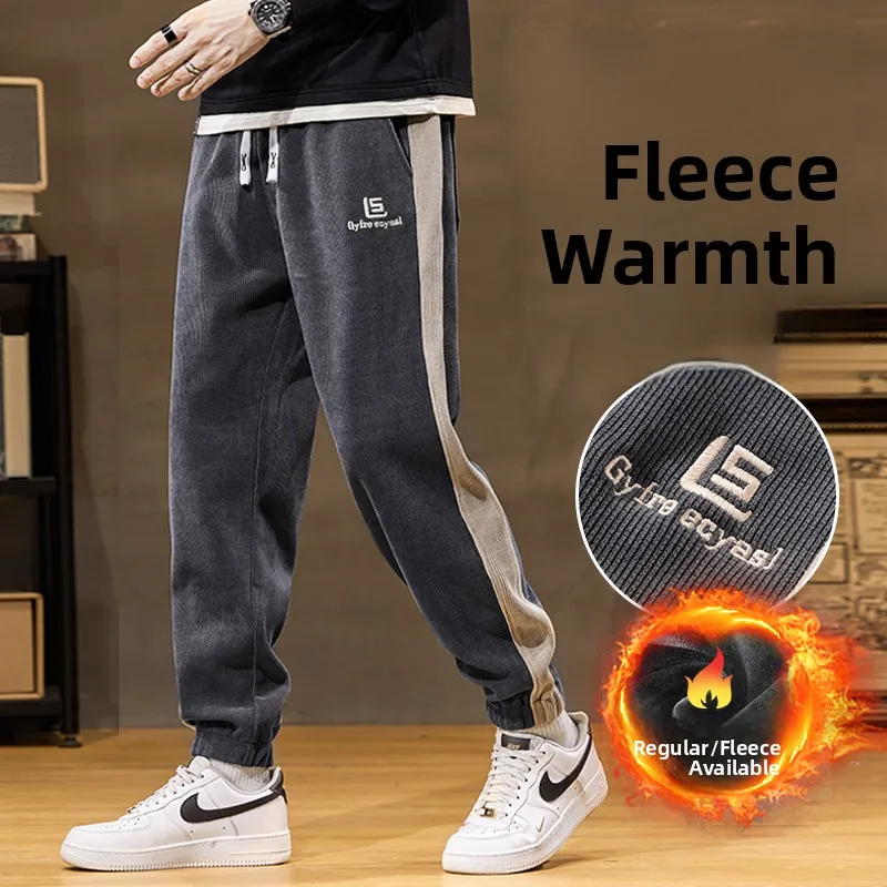 

Мужские вельветовые брюки, осенне-зимние повседневные спортивные штаны Thiened Fce, свободный крой, большие размеры, удобные, теплые, модные