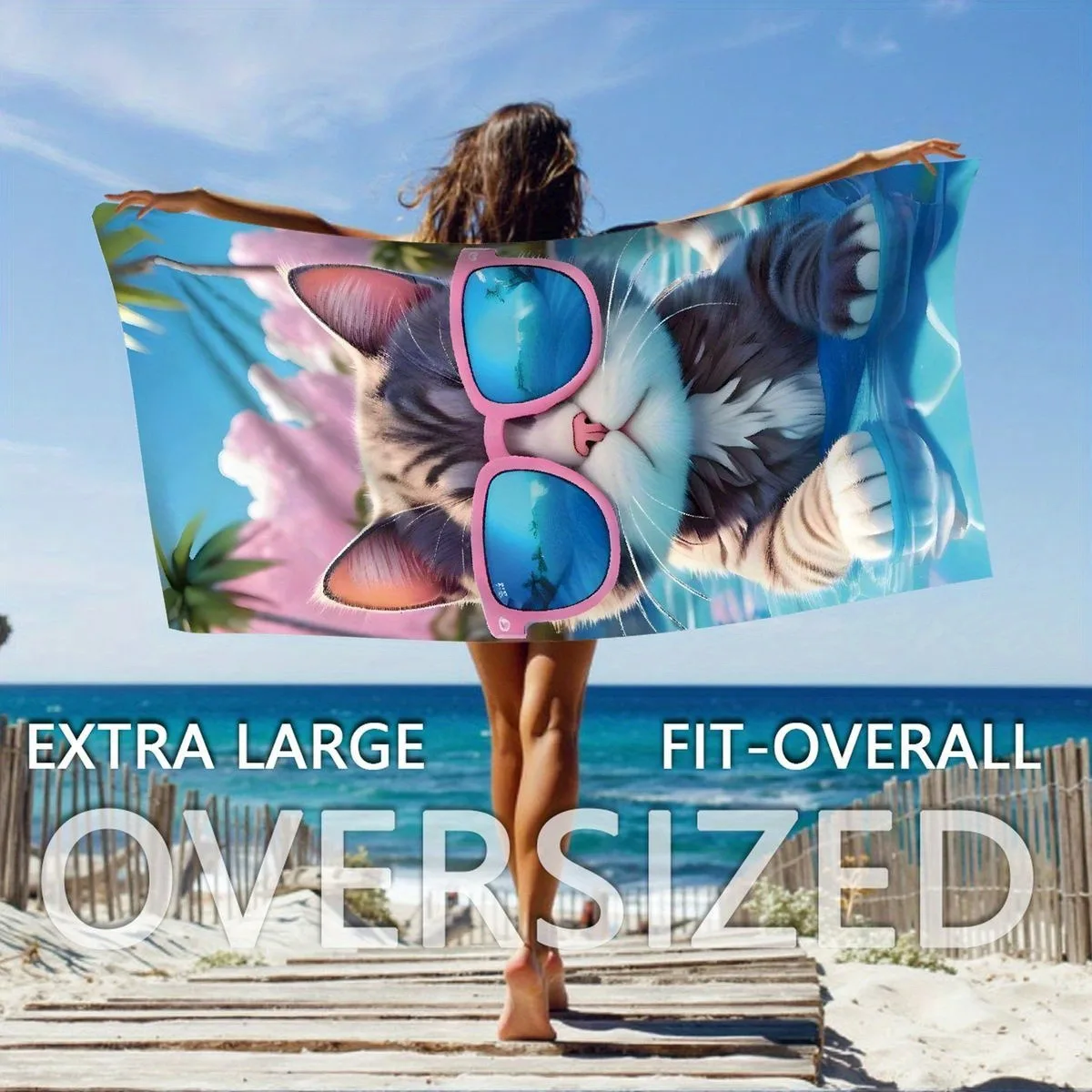Adorable Cat-Printed, Skin-Friendly, Quick-Dry, Super Absorbent, Light & Thin, Extra Large Beach Towel!