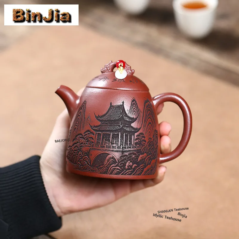 

Чайник из исинской глины 200 мл, винтажный, ручной работы, Qinquan, из необработанной руды, глины «Драконья кровь», Zisha, набор для чая, украшения, подарки