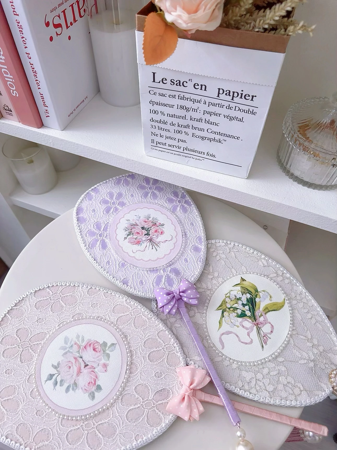 Lace Decorative Fan Pink Korean Style Tassel Handmade Woven Pu Fan Cute Flower Bead Handle Fan Girl Photo Props Room Decor