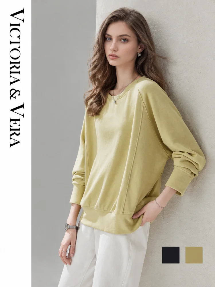Women's Crew Neck Raglan Sleeve Sweatshirt, Loose Fit Seam Detail Pullover Top, Basic Multi‑Color Casual Daily Blouse