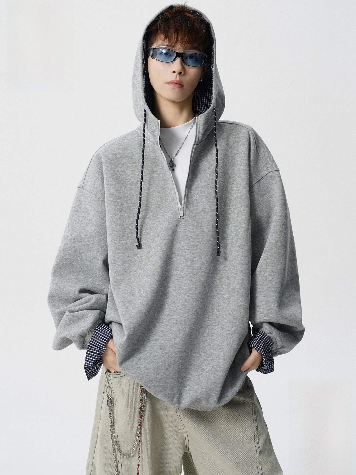 

PaulFrank Large Mouth Monkey Plaid Splicing Casual Hoodie Men's Spring New Loose Long Sve Top Comfortable Polyester Cotton...