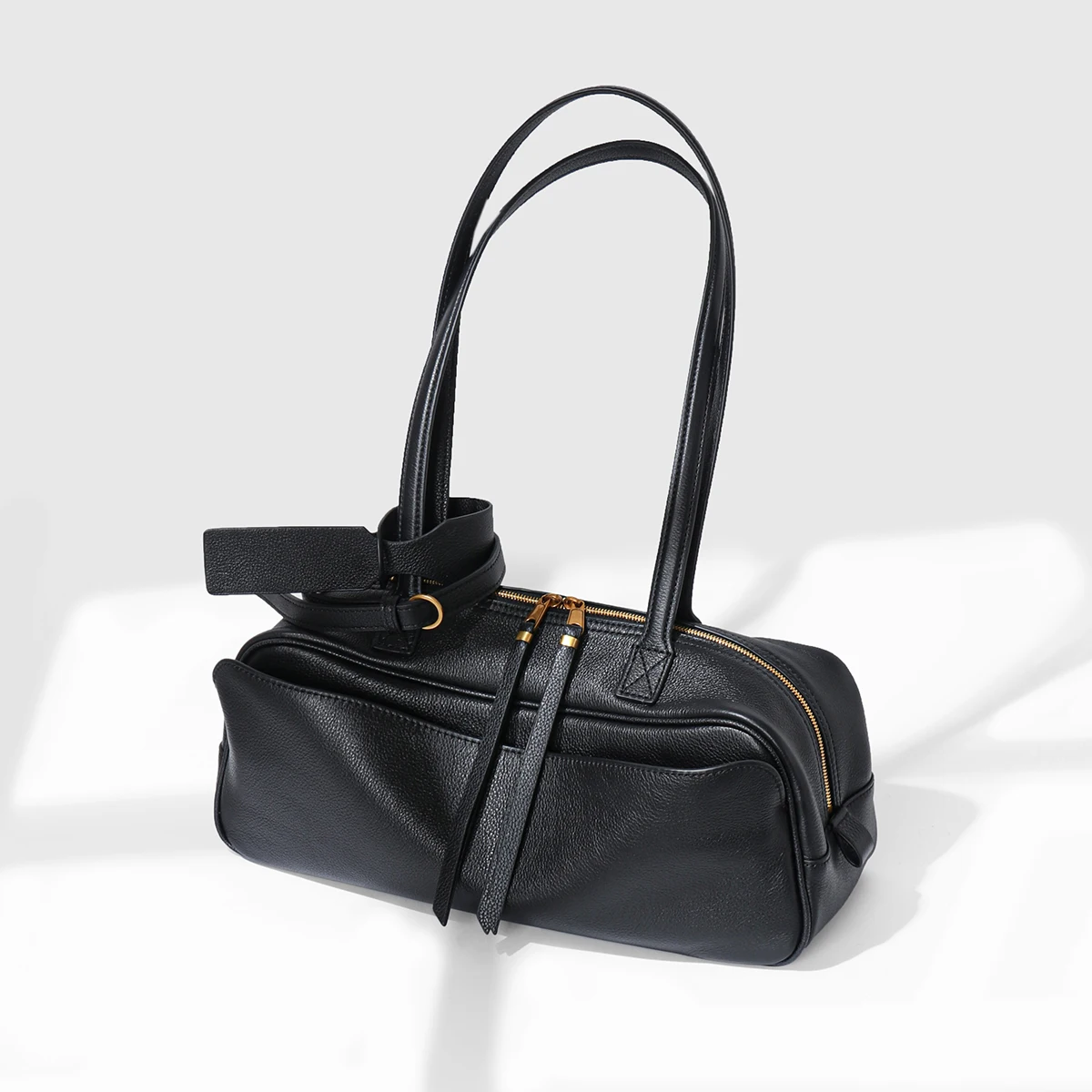 Sac de Bowling en cuir de vache de première couche, sac à bandoulière souple en cuir véritable, sac Baguette Hobo sous les bras, sac d'oreiller