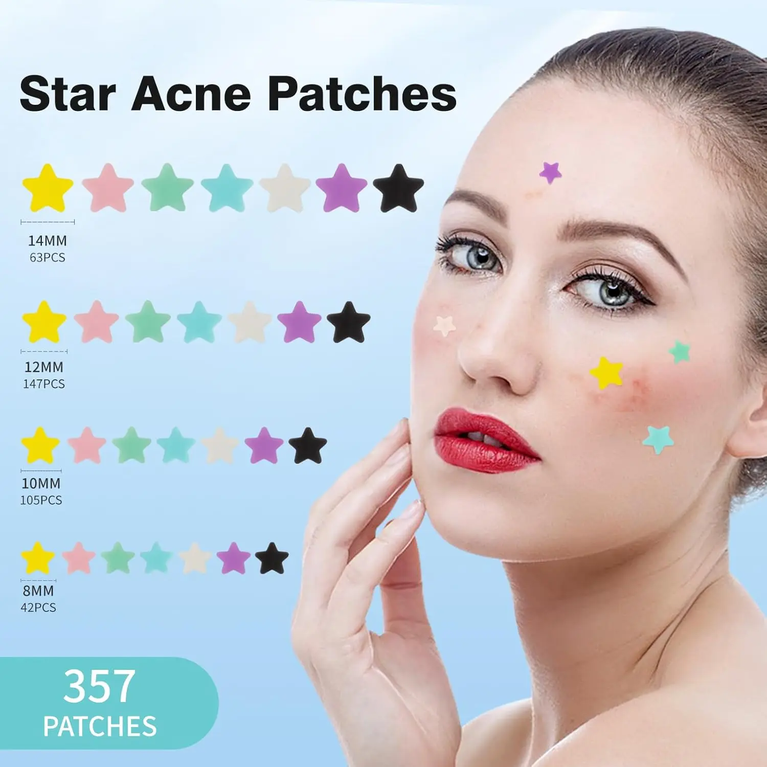 200Pcs Pimple Patches for Face Colorful Hydrocolloid Acne Patches Cute Star Zit Covers Spot Stickers with Tea Tree Acid Cica Oil