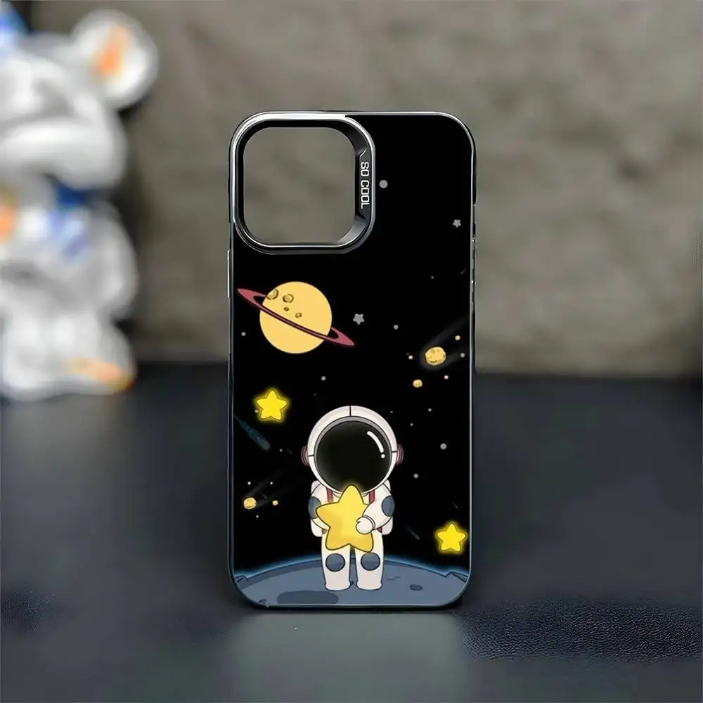 حافظة هاتف كرتونية لرائد الفضاء لهاتف آيفون 16,15,14,13,12,11,Mini,Pro,MAX غطاء أسود غير لامع مقاوم للصدمات #3