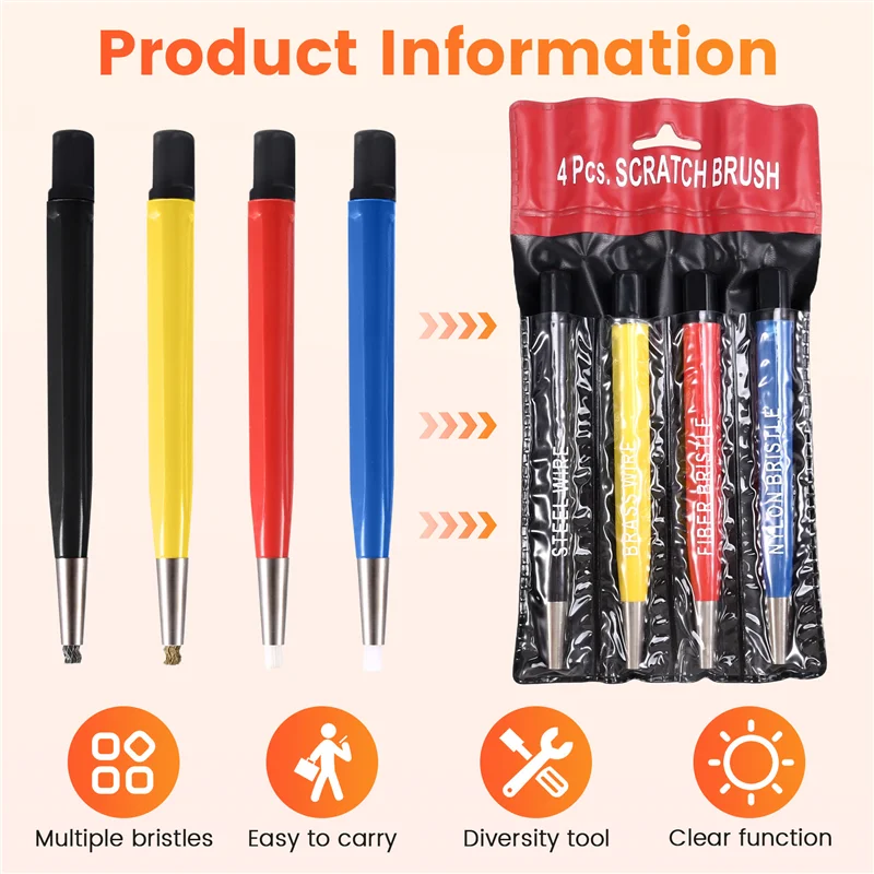 ABNL 4 pièces ensemble de stylos à brosse à gratter pré-P ponçage fibre de verre acier laiton Nylon multifonction enlevant la Corrosion et la rouille bijoux