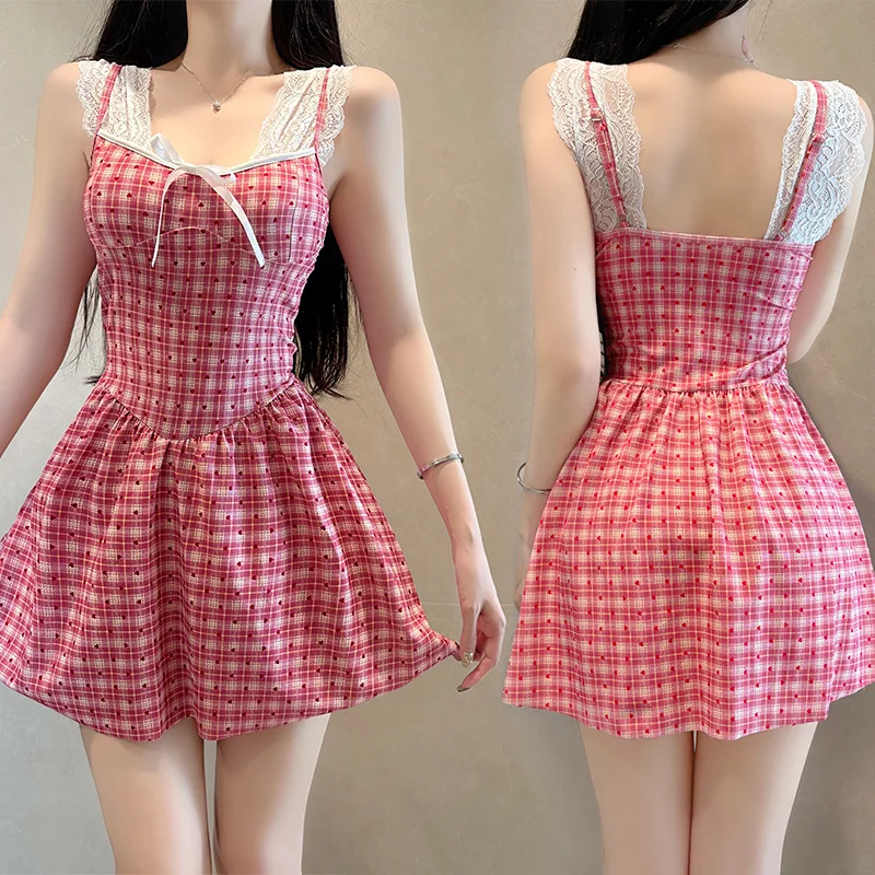 sexy red plaid heart print swimsuits one piece white lace bodysuits mini dress culottes bikinis padded swimwear beach outfits