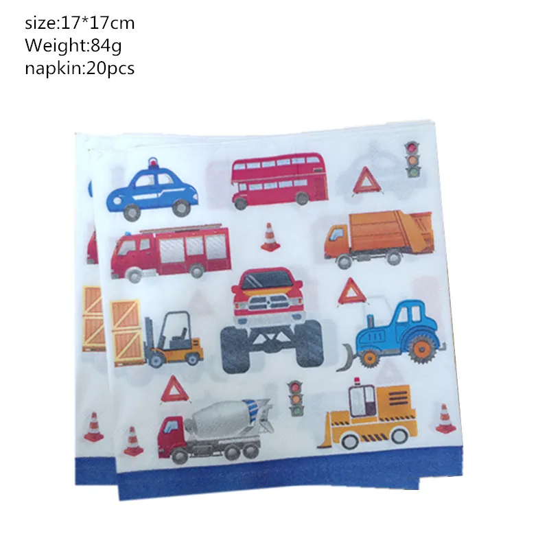 Kids Favors Construction Engineering Vehicles Theme Birthday Party  Plates Cups Flags Napkin Straws cup popcornbox Supplies