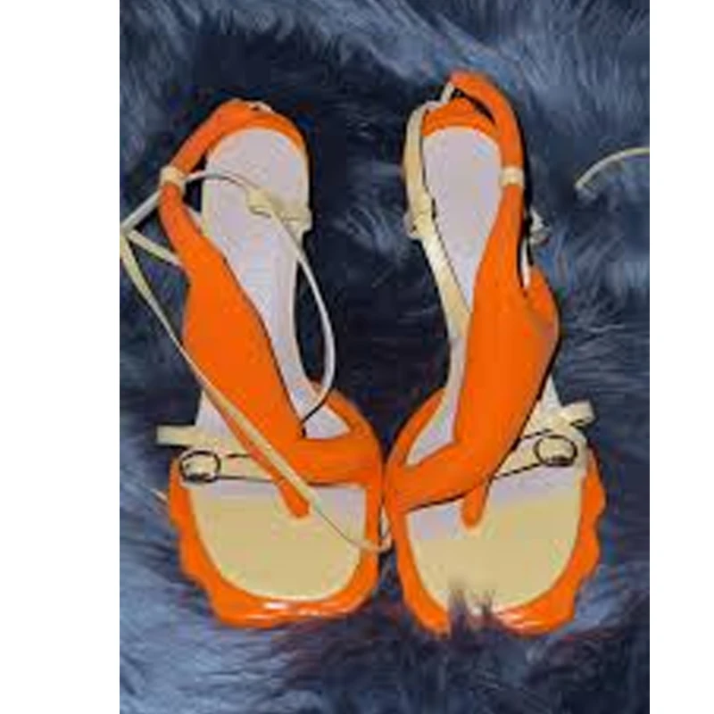 Women Punk Clip Toe Rivet Spiked High Heel Sandals 2026 Orange Color blocking Ankle Strap Heart Stiletto Gothic Party Shoes