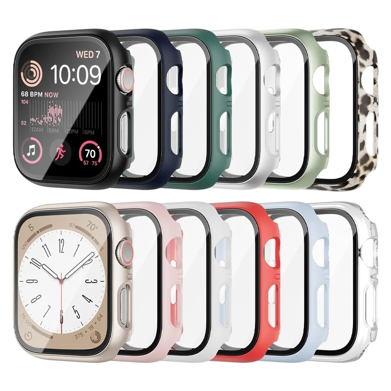 Glass+Cover For Apple Watch case 44mm 40mm 45mm 41mm 42mm 38mm Accessories Screen Protector iWatch series 9 8 3 7 SE 6 5 4 3 2