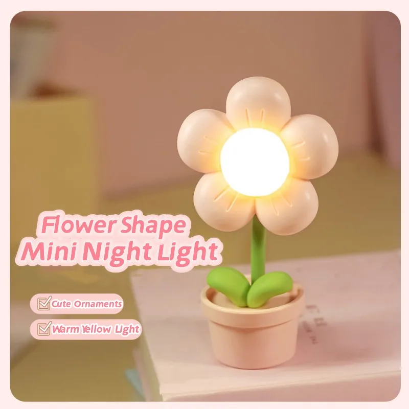 Mini LED Flower Night Light Cute Small Table Lamp Desktop Ornament Bedside Bedroom Ambient Lights Children Toy Kids Holiday Gift