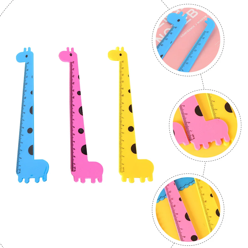 12Pcs Adorable Giraffe Plastic Ruler Precise Scale Straight Ruler for Kids Reading Writing Drawing Multi-Functional