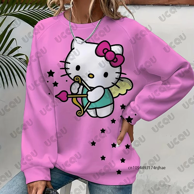 MINISO otoño dibujos animados Anime Hello Kitty estampado parejas Sudadera con capucha para Mujeres Hombres sudadera de manga larga Casual moda Harajuku Tops