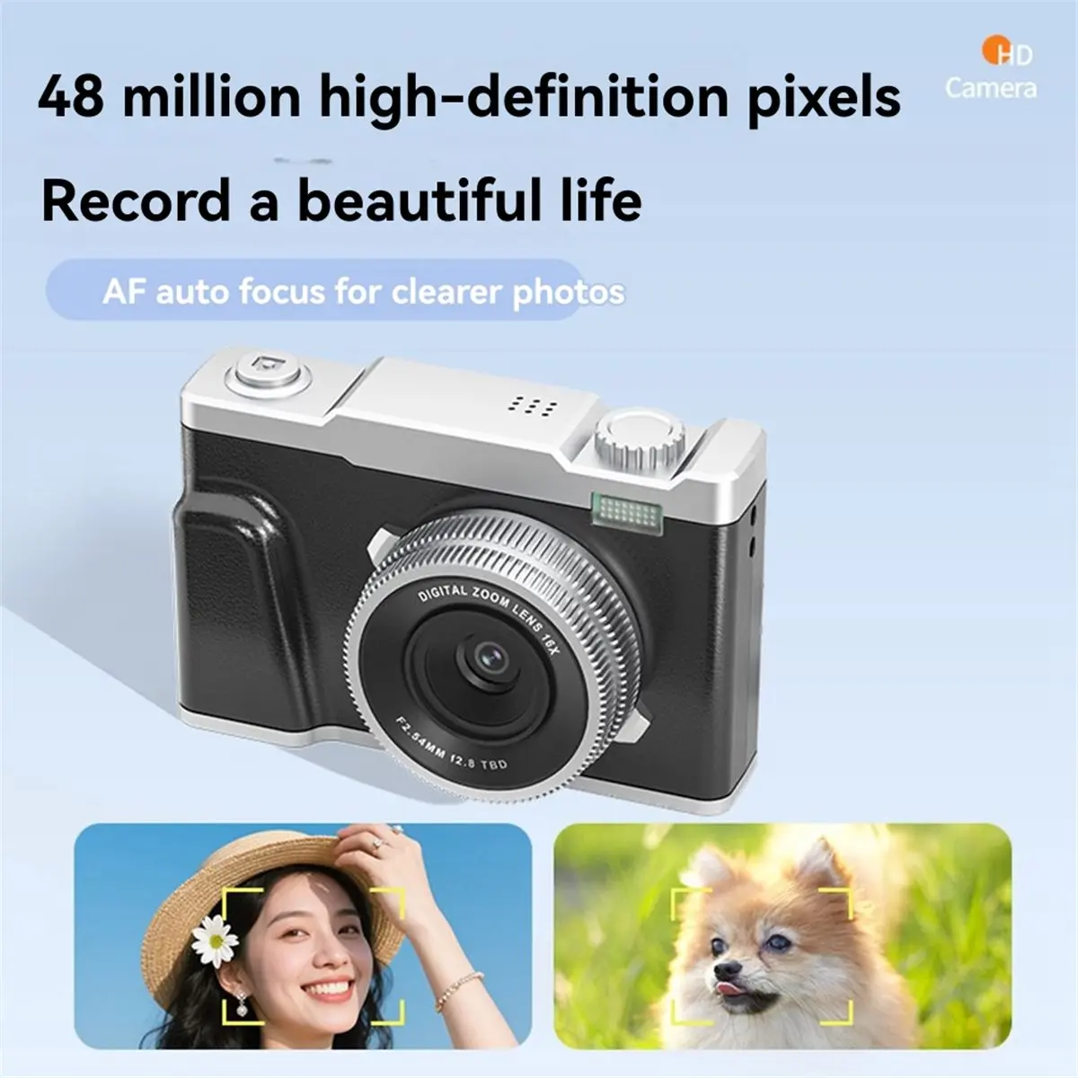 DT81 4K HD Digital Camera Built-in MP3 Player 48MP Optical Zoom Camera Entry Level Home Dual Lens Camera for Students White