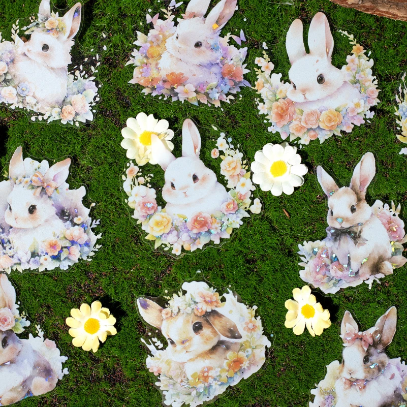 Yoofun 10pcs Cute Animal Stickers for Craft Card Making Kwaii Cat Rabbits Sticker Collage Junk Journal Scrapbooking Decor Labels