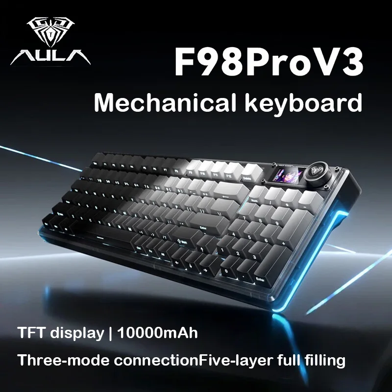 AULA F98Pro V3 Tri-Mode Wireless Gaming Keyboard  Hot-Swappable Gasket Mount with TFT Screen And RGB for PC Win Gamer