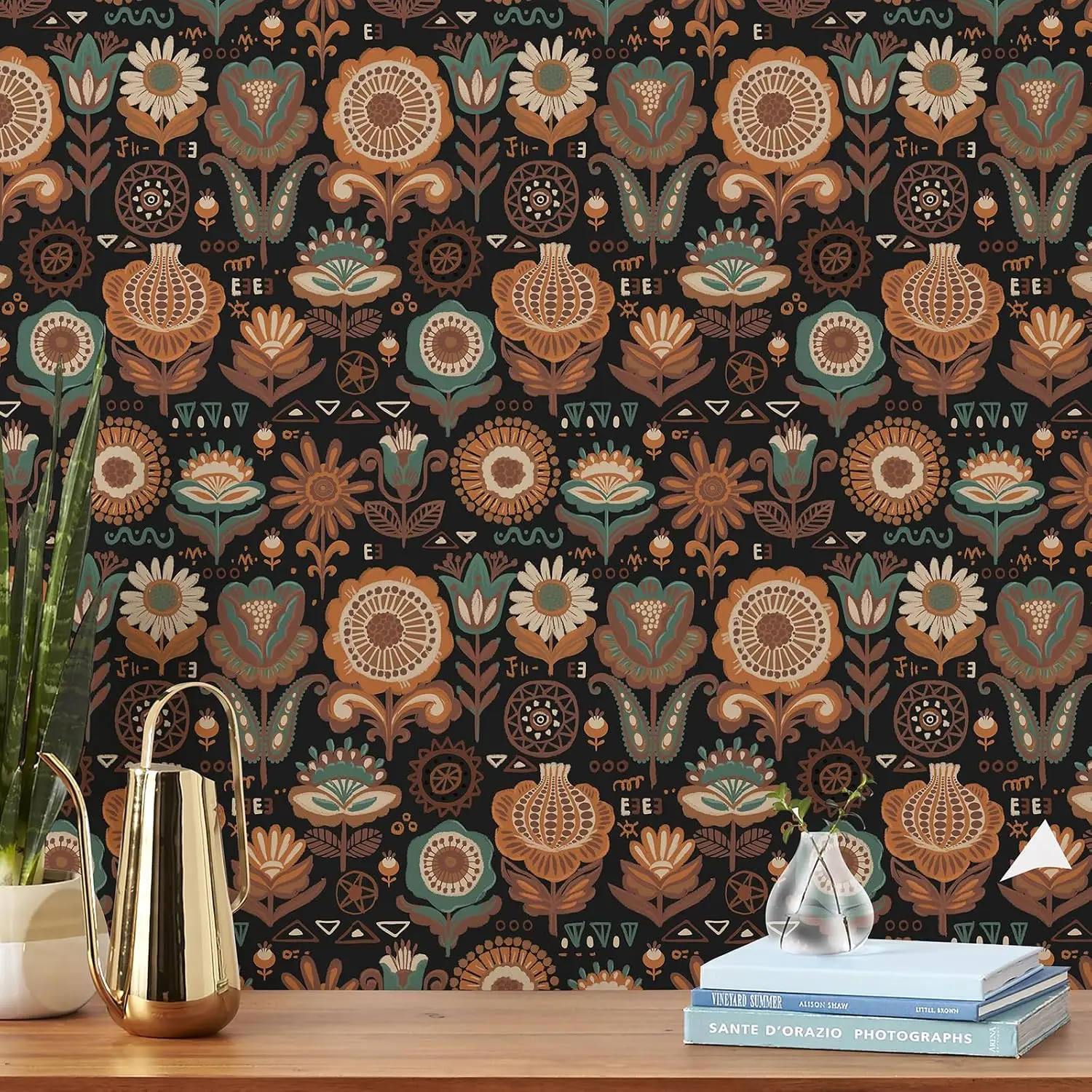 Vintage Peel and Stick Wallpaper Boho Sun Floral Self Adhesive Removable Wallpaper Retro Flower Contact Paper for Bedroom