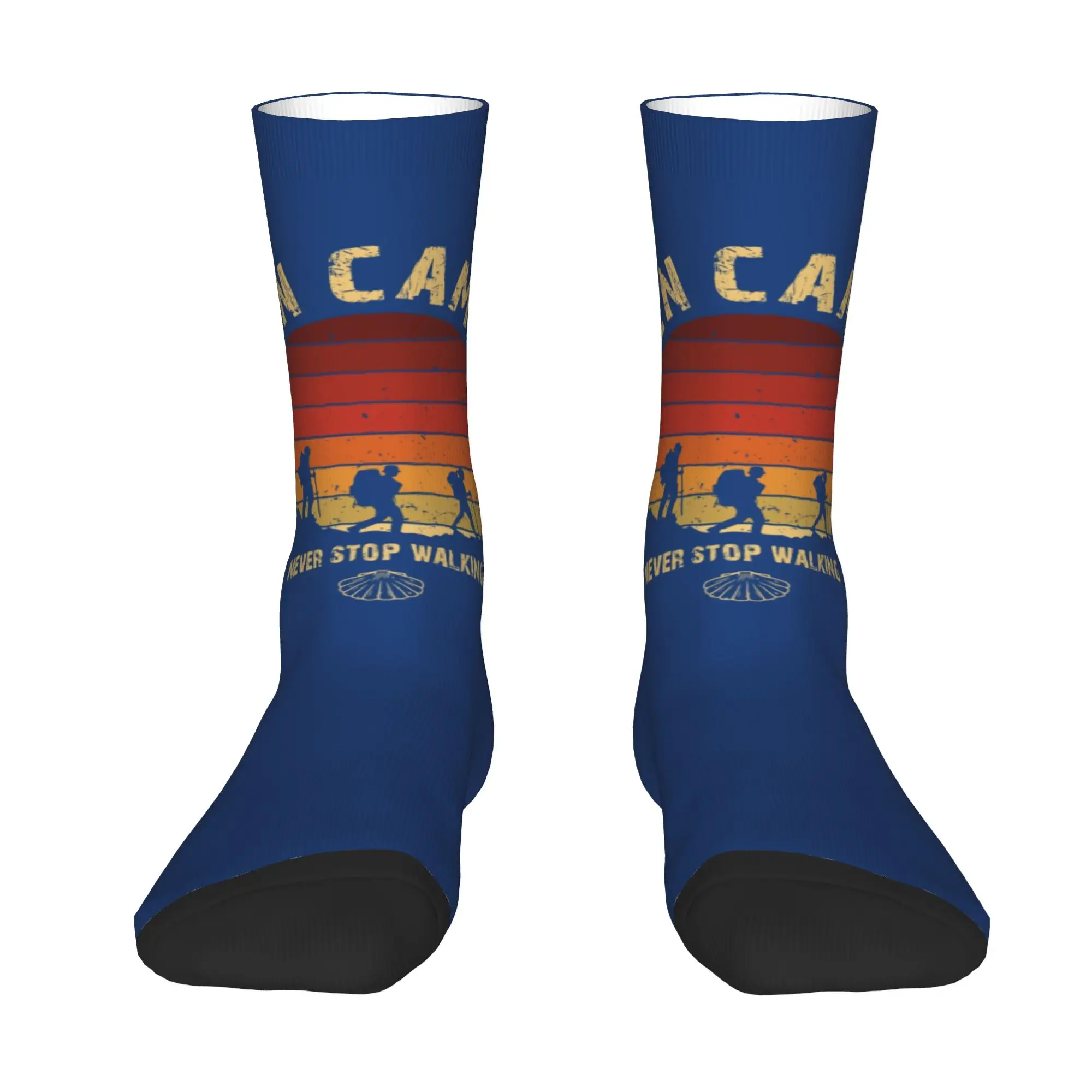 Custom Hiking the Camino de Santiago Vintage Badge Men Women Crew Socks Unisex Novelty 3D Printing  Dress Socks