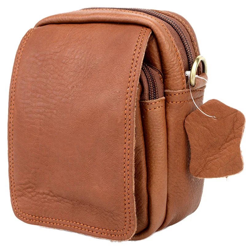 Ruil Ultra Small Leather Waist Bag For Men's Top Layer Cowhide Waist Bag Mobile Phone ID Card Hanging Bag