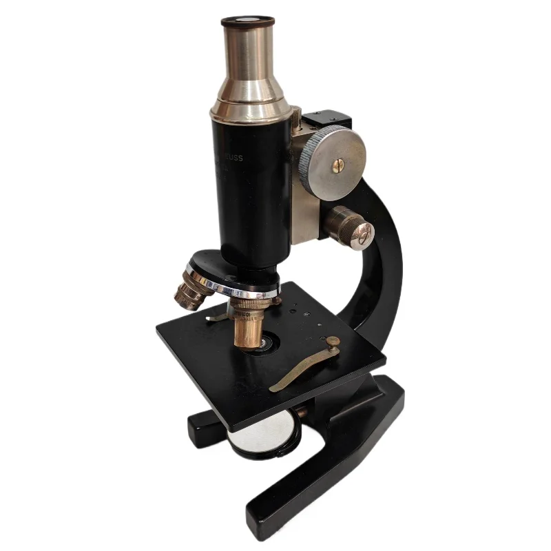 High power biological microscope, collection of nostalgic old-fashioned second-hand items