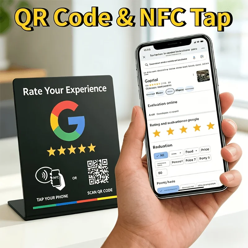 Google QR Code NFC Review Card NTAG215 Rewritable PVC NFC Tag for iPhone Android Tap URL Business Social Review Card
