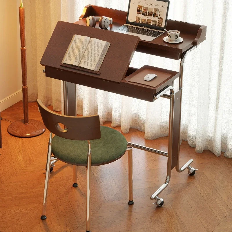 Medieval solid wood lifting computer desk, household workbench, small movable desk