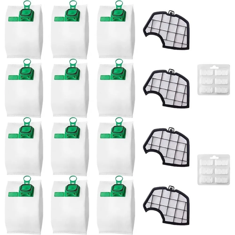 Staubsauger-Ersatzbeutel- und Filter-Set 12 Staubbeutel 4 Filter 2 Duftpads Kompatibel mit VK140 VK150 FP140 FP150