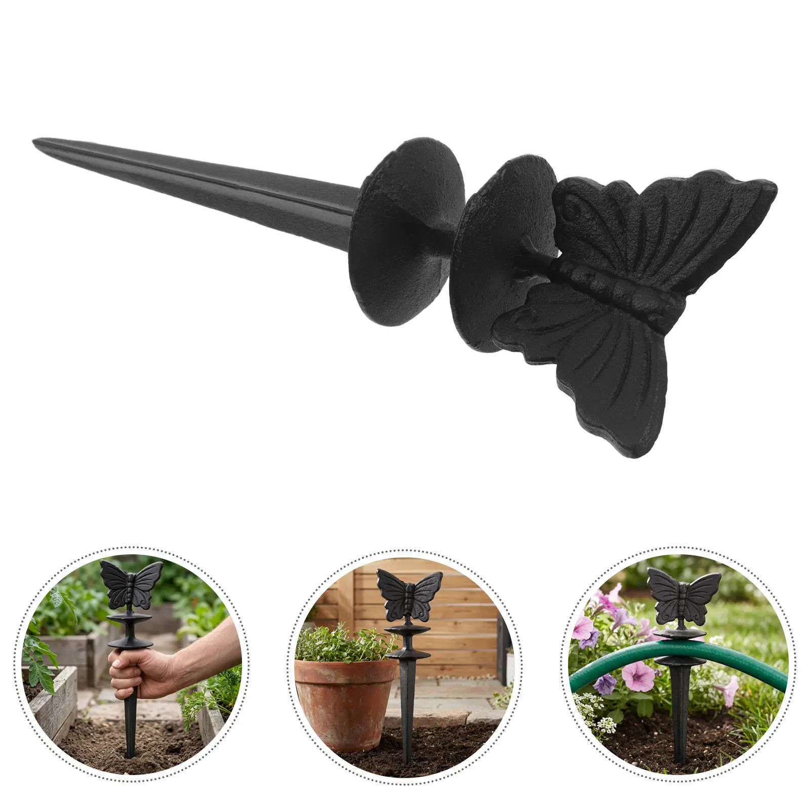 Vintage Cast Iron Garden Hose Guide Spike Decorative Outdoor Hose Holder Butterfly Stake for Lawn Plant Flower Bed Protection