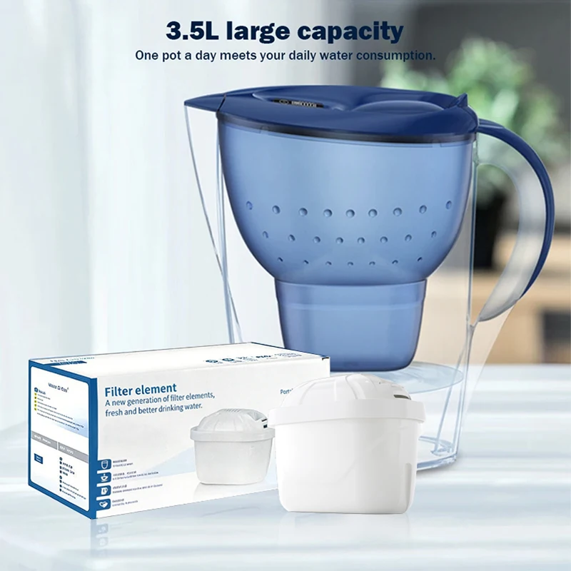 Jarra Filtradora de Agua Alcalina Doméstica de 3.5L, Libre de BPA, con Cartuchos de Filtro de Carbón Activado
