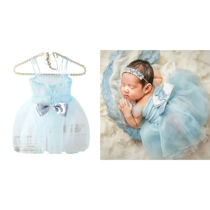 

2pcs Soft and Comfortable Newborns Dress with Boknot Decor Baby Headdress for Special Occasion Photography Props P31B