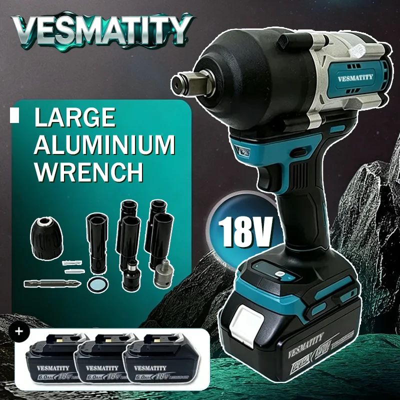 Professional Cordless Electric Impact Wrench High Torque Driver With Socket Set For Automotive & Construction For 18V-20VBattery