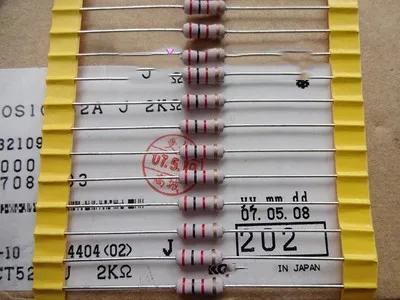 High-grade coarse copper leg high-power resistor 1W 2K 5% volume 2.5mm * 9mm