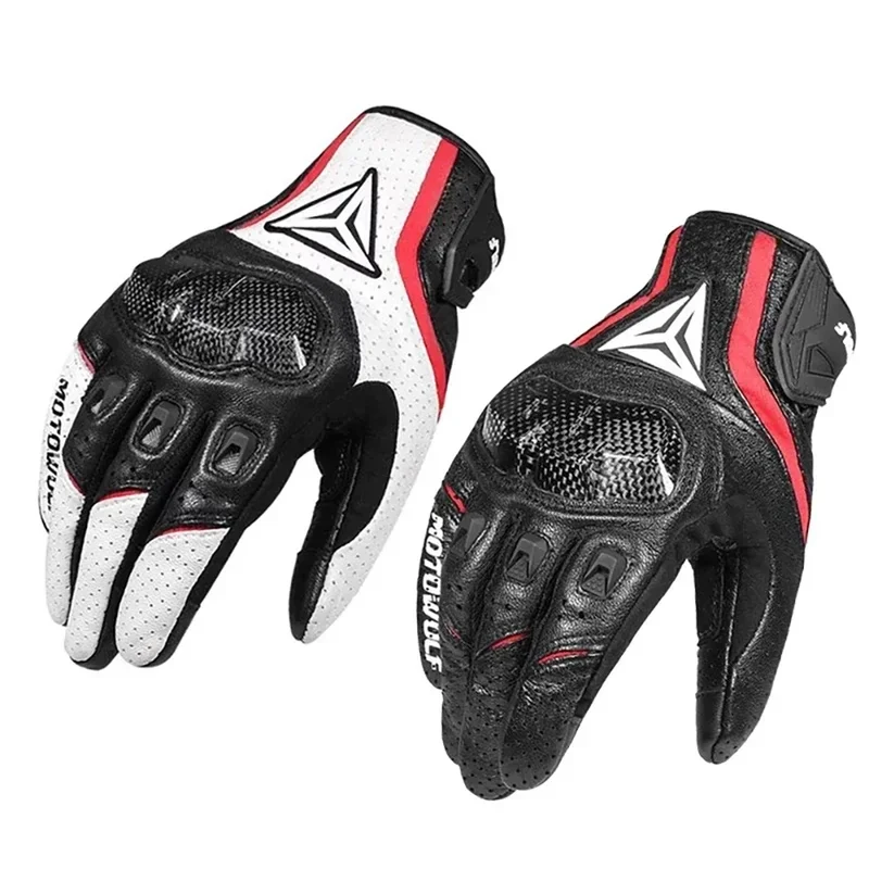 Unisex Full‑Finger Leather Motorcycle Gloves Touch Screen Breathable Shock‑Absorb Anti‑Fall Protective Moto Glove All Seasons