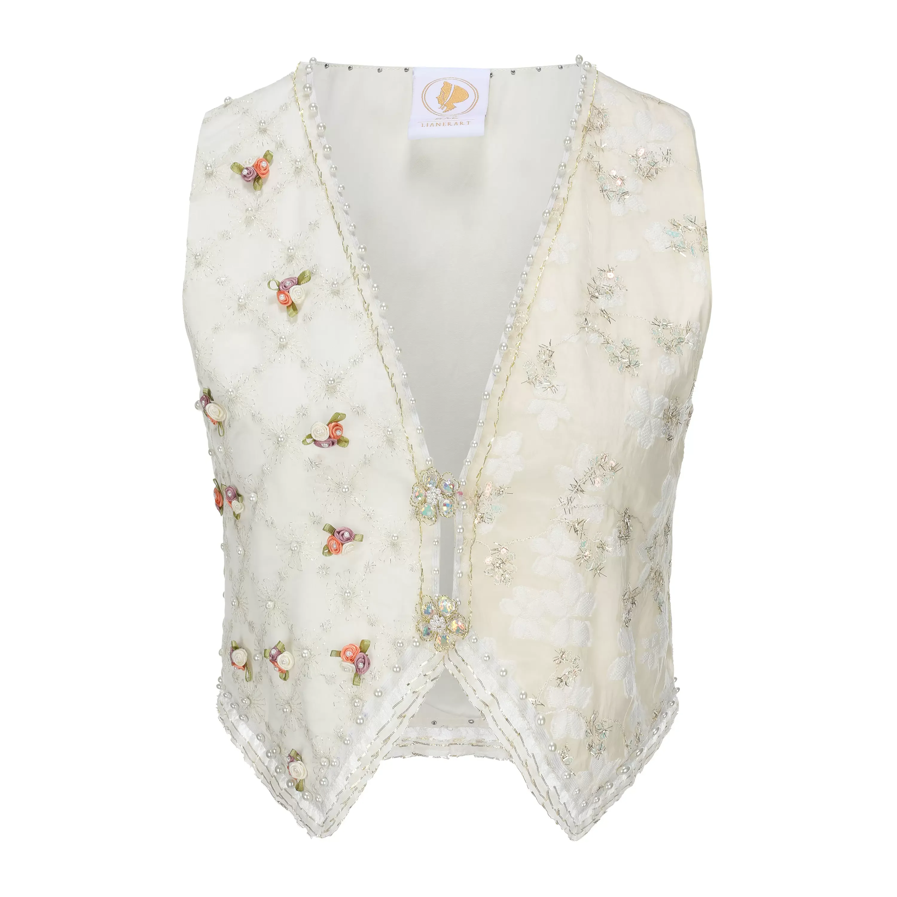 86-96cm Bust Summer New Original Design Women French Style Antique Flower Embroidery All-match Vest