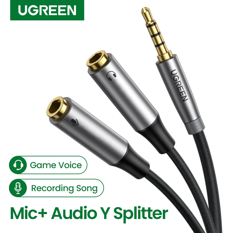 UGREEN Bộ Chia Tiếng 3.5Mm Cáp Chia Cho Máy Tính Jack 3.5Mm 1 Nam Đến 2 Cái Mic Y bộ Chia AUX Cáp Tai Nghe