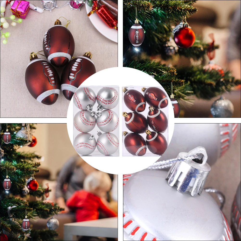 

12pcs Christmas Ball naments Premium Plastic Sports Theme Gold Festive Hanging Balls Tree Party Decorations Home Holiday Accents