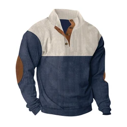 Spring and Autumn Cross-Border European Men's Outdoor Casual Button Lapel Loose Corduroy Color Matching Sports Sweatshirt Trend