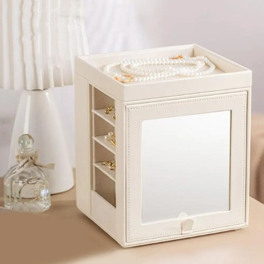 

PU Rotating Jewelry Storage Box Visible Vertical Jewelry Display Box Large Capacity Dust-proof Ring Necklace Storage Box