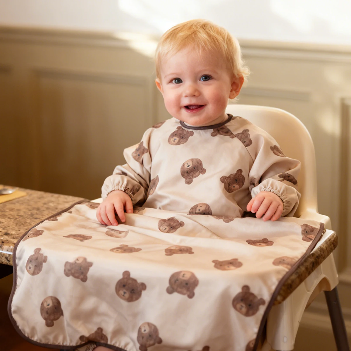 

All Season Easy Clean Waterproof Stain-resistant Infant Dining Apron Baby Long Sleeve Coverall Feeding Bib Full Body Cover