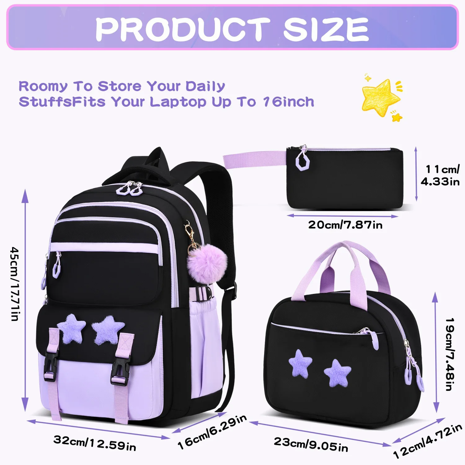 New Elementary School Student Backpack Three Piece Set, Female Student Waterproof Children's Backpack, Large Capacity