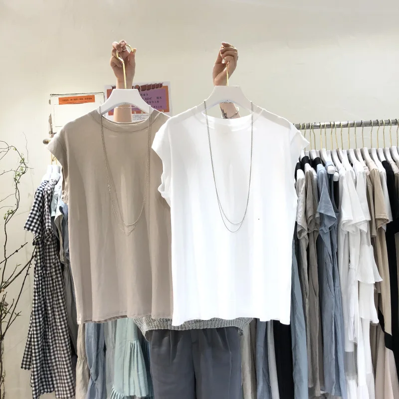 

Solid Color Versatile Sleeveless T-Shirt For Summer Fashion, Loose Fit, Slimming And Casual Round Neck Vest