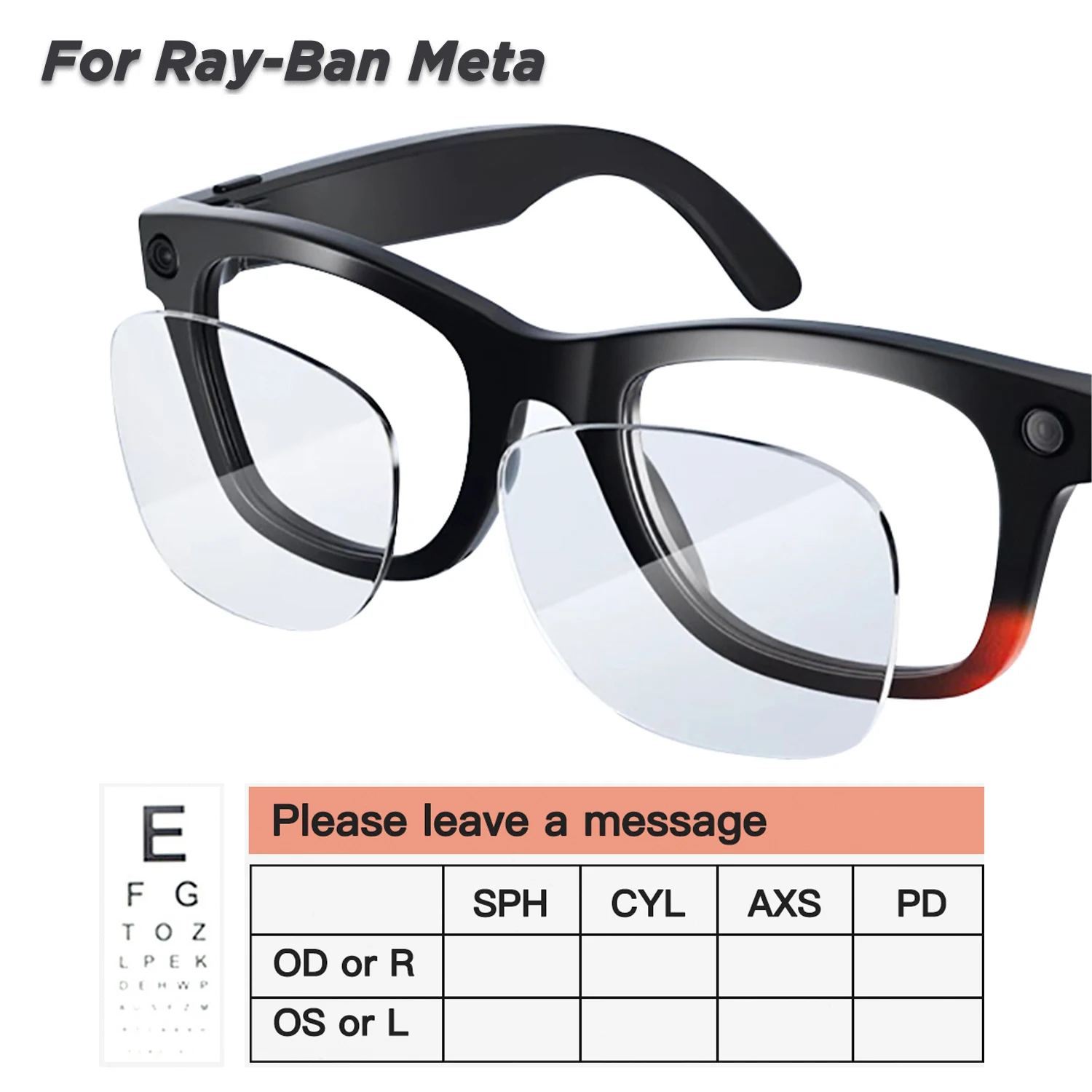 لـ Ray Ban Meta WAYFARE، HEADLINE، عدسة قصر النظر SKYLER، عدسات طبية مخصصة مضادة للضوء ومضادة للأزرق، نظارات AR الذكية