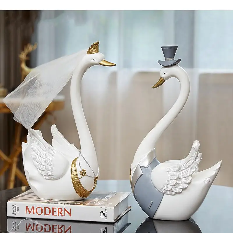 

Modern Resin Crafts Veiled Swan Suit Swan Couple Decorations Gift Wedding Decoration Desktop Ornaments Creative Home Decoration