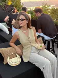 HH 2024 Elegant Solid Vests For Women Summer Fashion Sleeveless V-Neck Single Breasted Casual Waistcoat Long Vest Top