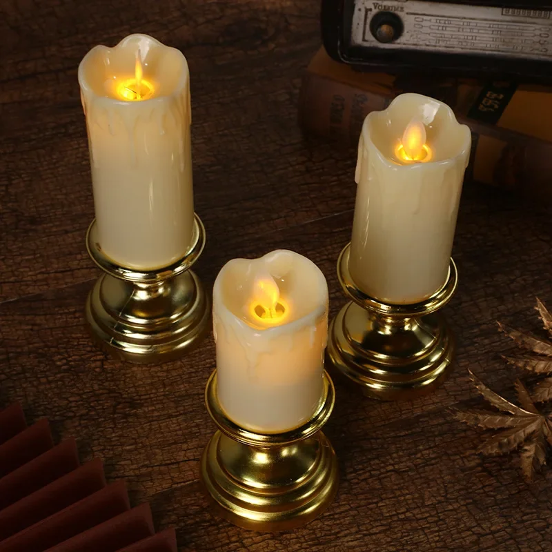 LED Candle Light, Golden Base Swinging Wick, Prayer, Worship, Wedding, Valentines Day Decoration Pilar candles Tea light candles