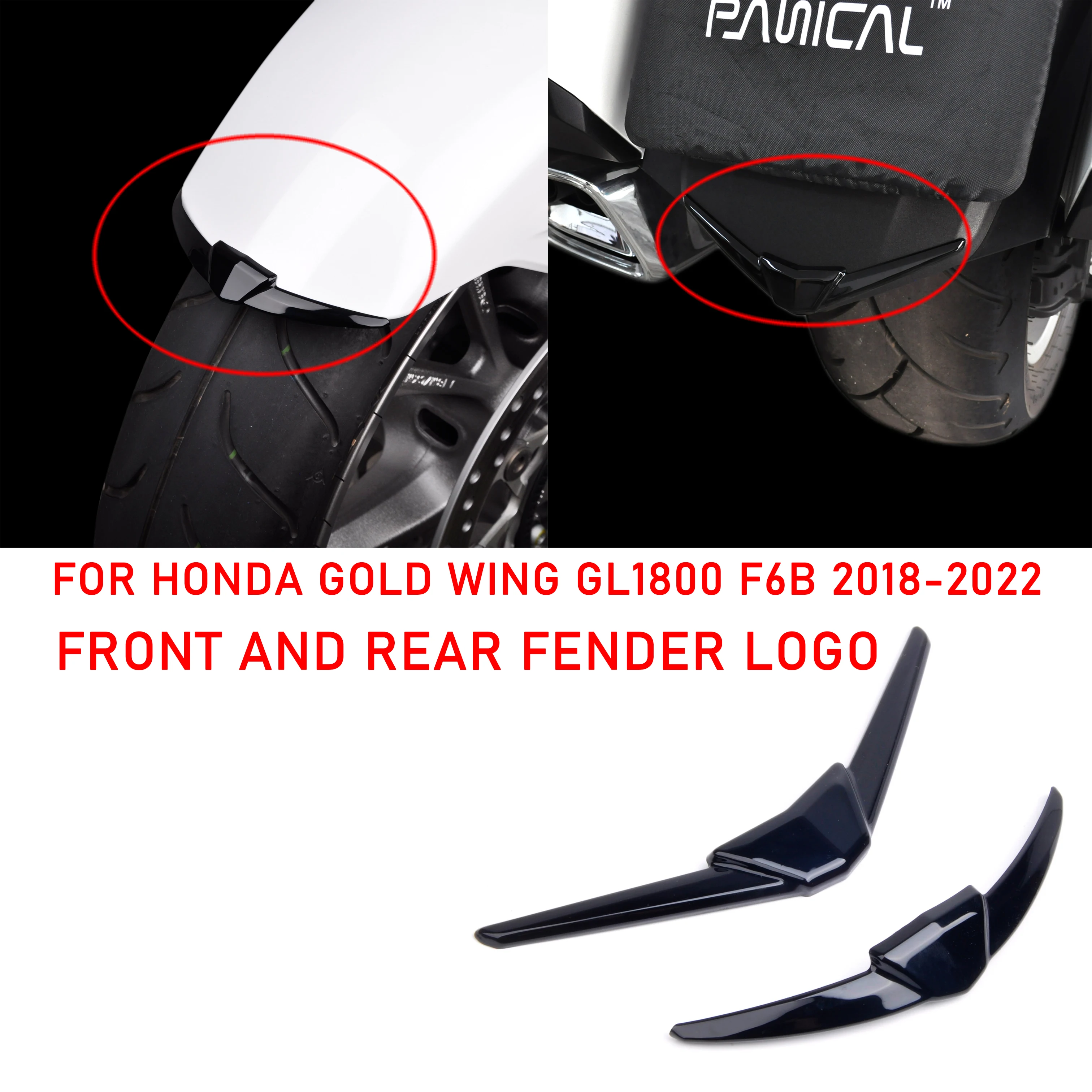 

PANICAL Front Rear fender Tip Logo Trim Cover Protector For Honda Gold Wing GL1800 F6B Dct Tour Airbag 2018-2023 Black